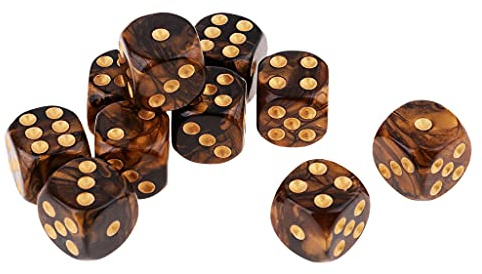 B Blesiya Set 10 Dés à Jouer 6 Faces en Résine Dice D6 D&D TRPG pour Jeux de Société Party Bar -16mm - Noir + Or