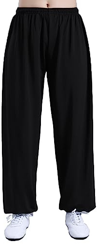 Taichi lykta byxor taichi övningsuniformer Tai chi kläder kampsport övningsbyxor unisex yoga, Svart, XL