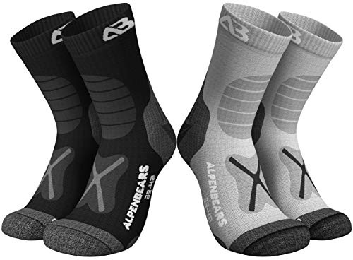 Alpen Bears Calze Trekking in Lana Merino Premium - [2 paia] - Calze Termiche Donna e Uomo - Calze Trekking Uomo, Donna e Bambini - Calze di Lana Invernali (Grigio-Nero, 39-42)