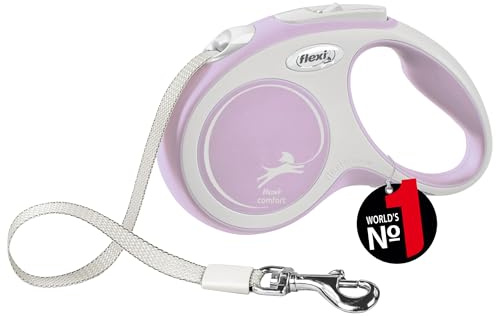 flexi® Comfort S | 5m Gurt Roll-Leine für Hunde bis 15 kg | Rosa | ausziehbare Hundeleine | Gewicht 221 gr | Maße 10 x 16.5 cm