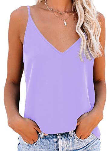 NONSAR Unterhemden Spaghettiträger Damen Basic Top Lange Tanks Verstellbarer Spaghetti Strap Cami Camisole Tank Top (9343L, Helles Lila)