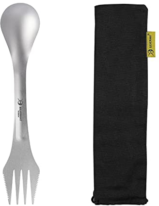 SILVERANT Titan-Göffel – Campinglöffel Gabel Messer Combo – 3-in-1 Campingutensilien Titan – Camping-Essutensilien – Rucksackreisen-Göffel – Lunchbox Spork – Camping-Essutensilien