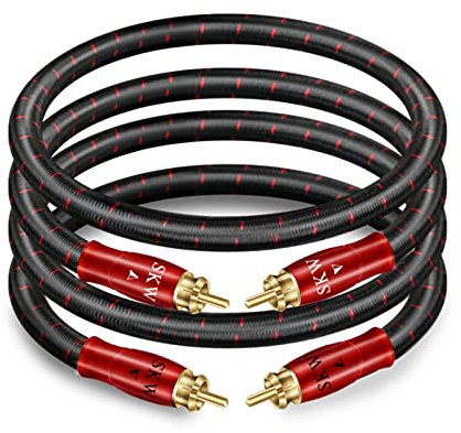 SKW Cinch Audio Kabel, OFC Kupfer - Dual geschirmt 2 x Cinch zu 2 x Cinch Kabel - analog Stereo Audiokabel für CD, DVD, Verstärker, Soundkarte, Decoder, Soundbar (1M, Rot)