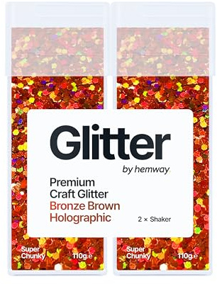 Hemway Craft Glitter Shaker Bronze Brown Holographic 110g x2 Super Chunky | for Resin & Epoxy Crafts, Christmas Art Supplies, Nail, Body, Face, Eye, Festival, Crafting, Slime, Sparkle