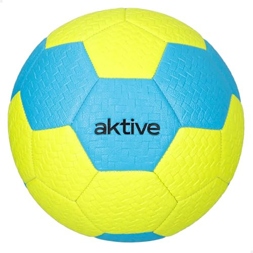 AKTIVE Balón de fútbol PVC, 320-340 Gramos, D22 cm, Talla 5, Color Amarillo fosforito y Azul, Resistente y Duradero, óptimo para Entrenamiento al Aire Libre, Deportes, Pelota, Balones Futbol (54206)
