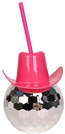 MEISH Tazze da discoteca rosa cappello da cowgirl specchio tazza da festa con cannucce scintillanti glitter discoteca palle tazze cocktail vino tazza per forniture per feste