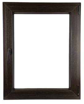 ALUCON Kellerfenster 400x600 mm – Fenster 40x60 cm – Kunststofffenster Innen Dunkle Eiche/Außen Dunkle Eiche – Flügelfenster DIN Rechts