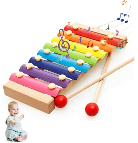 Xylophon für Kinder Mit 2 Schlägel - Buntes Holz Glockenspiel, 8 Töne Musikinstrument für Kinder Ab 1 Jahr, Holzspielzeug Baby, Geburtstagsgeschenk
