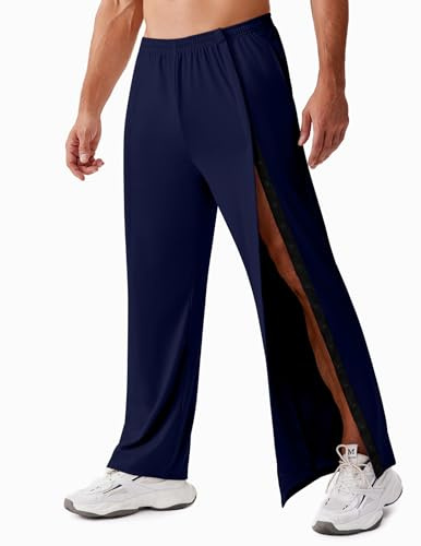 Deyeek Mens Post Knee Hip Surgery Pants Adaptive Tear Away Pants for Men Side Snap On Sweatpants Baggy Breakaway Pant Navy Blue