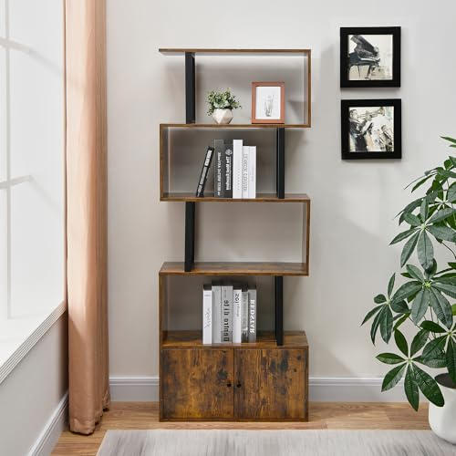 PADMA HOUSE Libreria scaffalature autoportanti a scala angolare, moderna e minimalista, multiuso, per soggiorno, camera da letto, corridoio, ufficio (retro marrone, 70 L x 25 W x 174,5 H)
