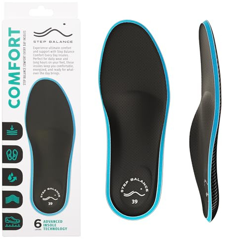 STEP BALANCE Plantillas Premium Memory Foam 6 Capas – Doble Densidad, Soporte de Arco Ergonómico – Máxima Amortiguación Todo el Día – Hombre y Mujer, Talla EU 42