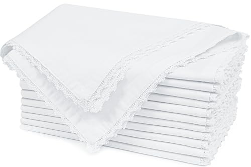 Cloth Napkins with Decorative Lace on Four Side Selvedge,Cotton Fabric Dinner Napkins Used in Wedding Dinner Parties,Baby Shower,Christmas,Easter_20x20 Set of 12