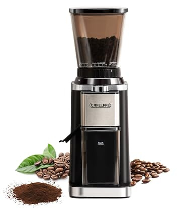 Cafelffe MK-301 Kaffekvarn med konisk kvarn – Elektrisk automatisk bönkvarn med 420 kvarnar i rostfritt stål, 48 exakta malningsinställningar för hem- och kontorskök