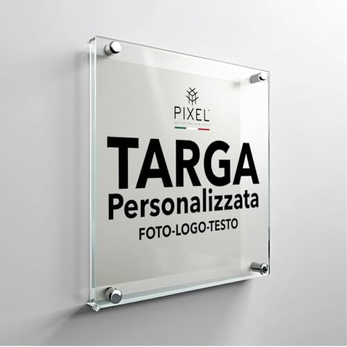 PIXEL - Placa de plexiglás personalizada impresa con logotipo, texto o imagen | Cartel decorativo de pared | Placa para oficina, estudio, tienda | Formatos rectangulares y redondos (20 x 20)