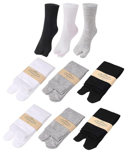 6 paires Chaussettes à Orteils Séparé en Coton élastique à Bout Fendu pour Tongs, Flip Flop Tabi Socks Unisexe Split Toe Élastique Respirantes Chaussette Doigt de Pied, Taille 35-48
