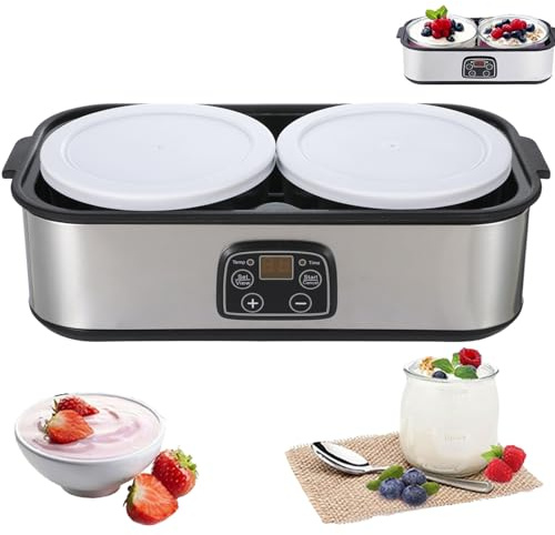 Yoghurt Maker Machine 2000ML, Adjustable Temp & Timer Electric Yogurt Maker with LED Display and 2 Glass Jars, Perfect for Making Organic Yogurt & Dairy & Non-Dairy, Natto, Homemade Dessert