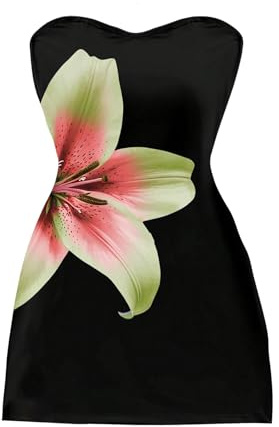 SOLY HUX Women's Summer Tube Top Dresses Floral Strapless Bodycon Beach Vacation Mini Dress Black Floral Medium
