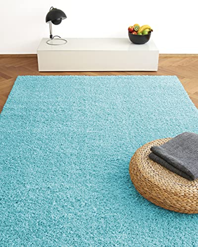 floor factory Hochflor Shaggy Teppich Colors blau/türkis 200x290cm - pflegeleichter und günstiger Langflorteppich