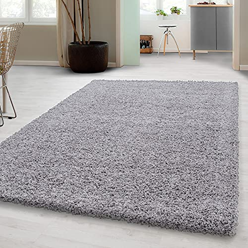 Carpetsale24 Shaggy Hochflor Teppich, 160x230 cm, Hellgrau, weich, flauschig, modern, einfarbig, Perfekt für Wohnzimmer, für Wohnzimmer Schlafzimmer Flur