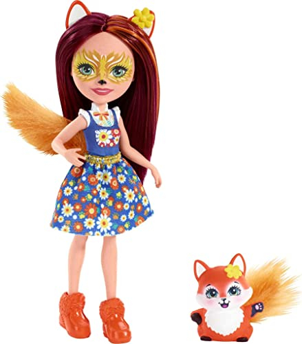 Enchantimals Felicity Fox Doll & Flick Figure, 6-inch small doll, with long brown hair, animal ears and furry tail, removable skirt and shoes, Gift for 3 to 8 Year Olds, FXM71