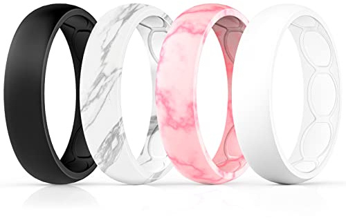 FORTHEE Silicone Wedding Ring for Women, Breathable Inner Curve Rubber Band | Comfort Fit, Skin Safe, Durable Wedding Ring Replacement, Soft Rubber Engagement Band, for Gym/Workout/Daily Wear, 4/7Packs