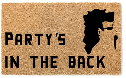 Party's in The Back Premium Quality Funny Doormat, Thick 100% Coconut Coir, Durable Front Door Mat, Made USA, Humorous Welcome Mat STK 1053