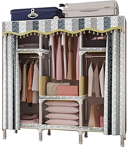 LSDRALOBOOE Kleiderschrank Stoffschrank Faltschrank Faltschrank Leinen Schrank Stoff Kleiderschrank Stahlrohr Schrankfächer und Seitentasche 717(Color:Stripe;Size:150x46x174cm)