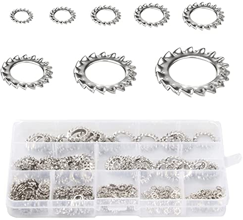 300 Pièces Rondelles de Verrouillage des Dents, Rondelle Frein Inoxydable, Rondelles Dentées Externes, Huit Tailles Différentes de Spécifications, avec Boîte D'emballage en Plastique