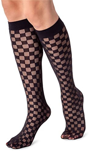 LORES Calcetines transparentes de rodilla para mujer, patrón original, parte superior suave, divertidos, largos, Talla única