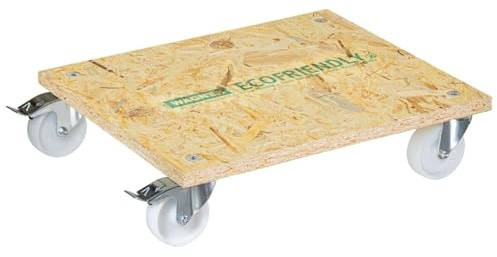 WAGNER Transportroller Transportstöd I 59 x 49 x 12 cm, lastkapacitet 400 kg I möbelroller av OSB 25 mm I tung lastrullbräda flytt, kommersiell I rullbräda med bromsar och upphängningshål I FSC I Made