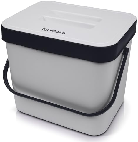 YourCasa® Composteur Cuisine 7L avec Support et Tamis - poubelles à Compost pour Les déchets organiques Quotidiens - Lavable au Lave - Vaisselle - Poubelle Compost Cuisine Seau Compost Cuisine (Gris)