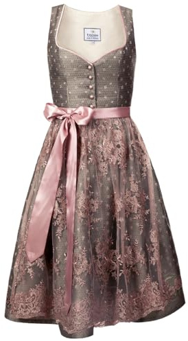 Edelnice Trachtenmode Claire Exclusive Designer Midi Dirndl with Button Placket Including Dirndl Apron Size 32-54, gray, 26