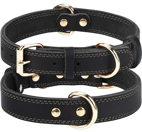 Joytale Hundehalsband Leder, Halsband aus Leder für Kleine Hunde, Weiches Echtleder Hundehalsband Langlebig und Verstellbar, Schwarz, S