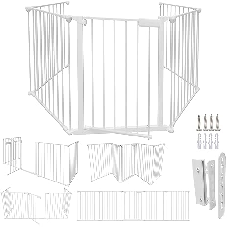 Daromigo Rejilla de protección para chimenea con puerta, 310 cm, de metal, para seguridad infantil, 5 piezas (65 x 75 cm), color blanco, ZHIO-9161-1c