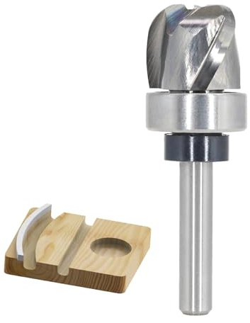 Stavfräs, 1/4 skaft, 3 räfflor, 3/16 tum radie, diameter 1,9 cm, hårdmetallhuvudborr och bricka, rund pip routerbit, för tillverkning av skålar/skärare