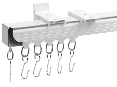 Ceiling Curtain Track, 12ft / 3.66 Meter Adjustable Curtain Track Ceiling/Wall Mount, Heavy Duty Aluminum Curtain Track Rods with Roller Hooks - Curtain Rail System for Room Divider, White