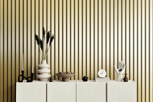 TAPETE LIVING Holzoptik Tapete Gold Schwarz Metallic Vliestapete 3D Holzpaneele moderne Design Lamellenwand