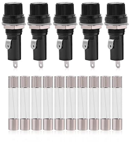 Klanata Lot de 5 supports de fusibles à montage sur panneau, compatibles avec les fusibles en verre 6 x 30 mm, AC 125 V 15 A/250 V 10 A, électrique sécurisé pour panneaux