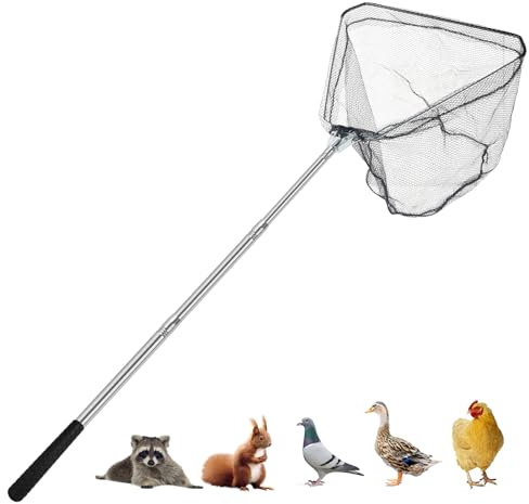 Smarkey Red de captura de pollos, red de animales con poste extensible de acero inoxidable de 46 pulgadas, red de pollo para pollos, patos, pájaros, gatos, perros, red de pesca, atrapador de pollos
