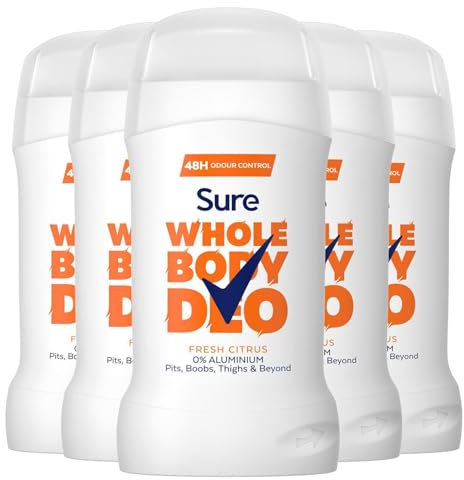 Sure Deodorant Cream Fresh Stick, Pack of 5, Whole Body Deodorant for Women Aluminium Free Deo Stick with Fresh and Floral Fragrance Provides 48-Hour Odour Control, 50 ml