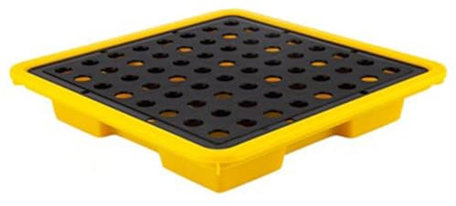 Piattaforma di contenimento per impieghi gravosi, Pallet in polietilene Giallo e Nero a Tenuta stagna per fusti di Petrolio e secchi di Vernice, Vassoio di stoccaggio per Magazzino (13,19x13