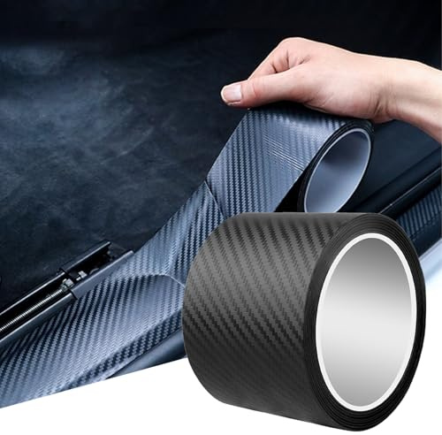 Dulynva 10 cm x 3 m Covering Carbone Film Carbone Voiture Protection Seuil de Porte Voiture 5D Bande Autocollante Voitures Film carbones Adhésif pour la Plupart des Voitures, Vélo, Moto (Noir)