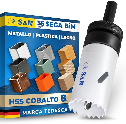 S&R Sierra de Corona BIM 35 mm – Acero HSS M42 con 8% Cobalto – Corte Profundo 48 mm – Para Metal, Inox, Madera, Plástico, MDF, Laminado – Agujeros Limpios y Precisos