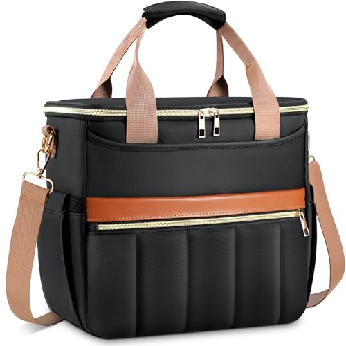 ISEYOU Bolsa Termica Porta Alimentos, Lancheira Termica 14,7L Gran Capacidad con Apertura Ancha, Bolsa Comida Trabajo Antifugas con 6 Bolsillos, Correa Ajustable, para hombre y mujer, Oficina, Picnic