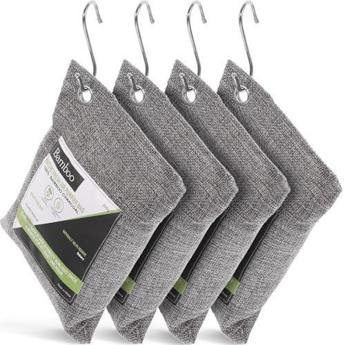 OSOLADY Sacchetti Deodoranti al Carbone Attivo di Bambù, Set da 4 Pezzi, Assorbi Odori e Umidità per Armadi, Auto e Ambienti Domestici, Sacchetti Purificanti Aria Portatili Non Tessuto