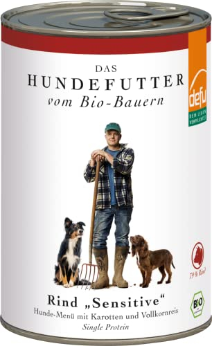 defu Hundefutter | 12 x 410 g | Bio Rind Sensitiv | Premium Bio Nassfutter Menü | Alleinfuttermittel für Hunde