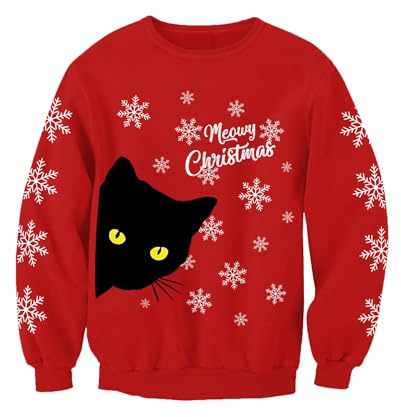 Meowy jul vuxna festlig katt jul jumper nyhet tröja, Röd, S