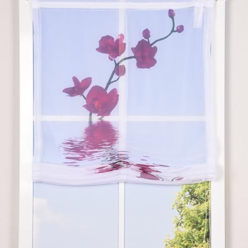 SCHÖNER LEBEN. Raffrollo Rollo Voile Digitaldruck Orchidee Fuchsia weiß, Auswahl:100x140cm (BxH)