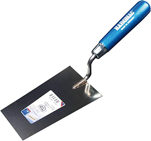 HAROMAC Berner Putzkelle, 180 mm, Made in Germany, Rostfrei, Edelstahl, Holzgriff in blau, kleine Maurerkelle, Schmiermännchen, Stuckkelle, Stuckateurkelle