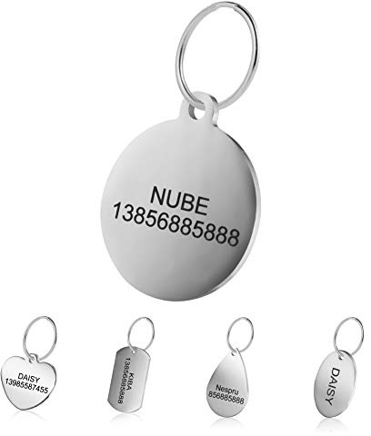 Targhetta d’identificazione per Animali Domestici, in Acciaio Inox, Incisione Personalizzata Fronte/Retro, per Gatto e Cane, Forme Diverse (S, tondo)